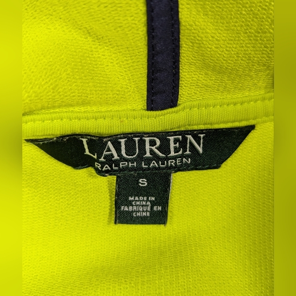 Lauren Ralph Lauren Lime Green Blue Trim Terry Quarter Zip Hoodie Size Small GUC - Picture 10 of 16